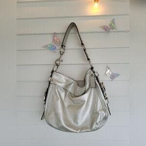 Coach Metallic Silver Leather Shoulder Bag